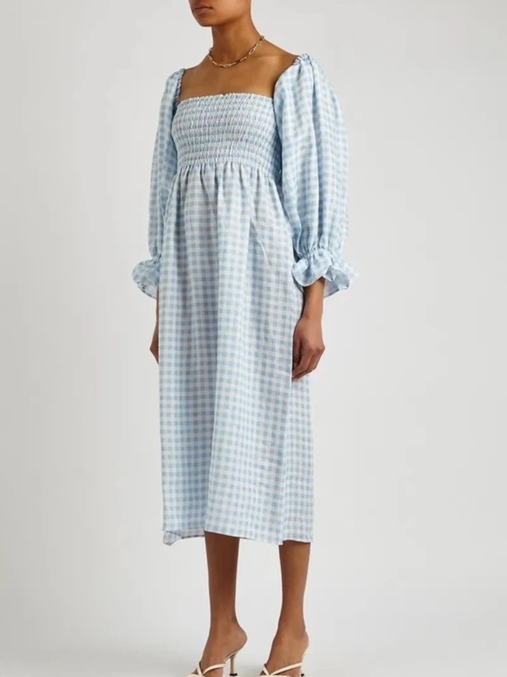 Sleeper Atlanta Blue and White Gingham Midi Dress | Size XL